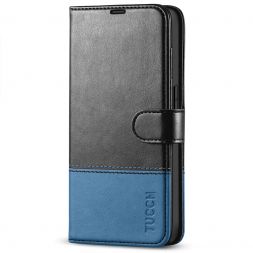 TUCCH iPhone 14 Pro Wallet Case, iPhone 14 Pro Book Folio Flip Kickstand Cover With Magnetic Clasp-Black &amp; Light Blue
