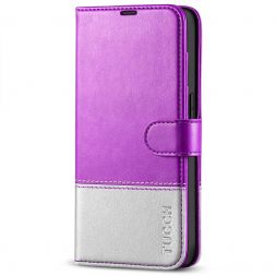 TUCCH iPhone 14 Pro Max Wallet Case, iPhone 14 Max Pro Book Folio Flip Kickstand Cover With Magnetic Clasp - Purple &amp; Silver
