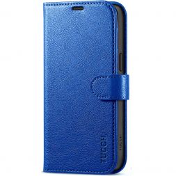 TUCCH iPhone 15 Pro Max Wallet Case, iPhone 15 Pro Max Leather Case Magnetic Closure with Card Slots - Full Grain Klein Blue