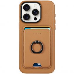 TUCCH iPhone 15 Pro Leather Case with Magnetic Card Holder, 2IN1 Removable, Magsafe Compatible Raised Edges Shockproof Protection Case - Brown