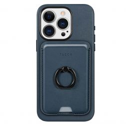 TUCCH iPhone 15 Pro Max Leather Case with Magnetic Card Holder, 2IN1-Removable, Magsafe Compatible Raised Edges Shockproof Protection Case - Blue
