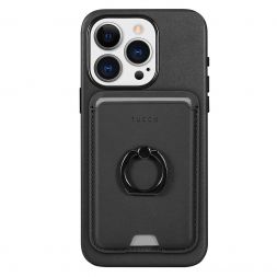 TUCCH iPhone 15 Pro Max Leather Case with Magnetic Card Holder, 2IN1-Removable, Magsafe Compatible Raised Edges Shockproof Protection Case - Black