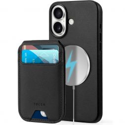 TUCCH iPhone 16 Leather Case with Magnetic Card Holder, Removable, RFID Blocking Magsafe Compatible Raised Edges Shockproof PU Leather Case with Stand for Regular iPhone 16 6.1-Inch
