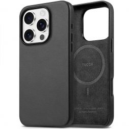 TUCCH iPhone 16 Pro Leather Case, Magsafe Compatible TPU Phone Case Support Wireless Charging, Slim Anti-Slip Raised Edges Shockproof PU Leather Protection Phone Case