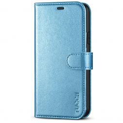 TUCCH iPhone 11 Leather Wallet Case Folio Flip Kickstand With Magnetic Clasp-Shiny Light Blue