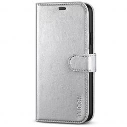 TUCCH iPhone 11 Leather Wallet Case Folio Flip Kickstand With Magnetic Clasp-Shiny Silver