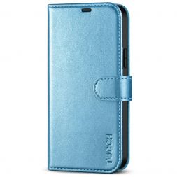 TUCCH iPhone 12 Wallet Case, iPhone 12 Pro 6.1-Inch  Folio Flip Kickstand With Magnetic Clasp-Shiny Light Blue