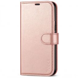 TUCCH iPhone 12 Wallet Case, iPhone 12 Pro 6.1-Inch  Folio Flip Kickstand With Magnetic Clasp-Shiny Rose Gold