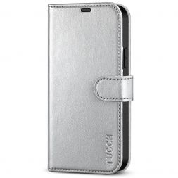 TUCCH iPhone 12 Wallet Case, iPhone 12 Pro 6.1-Inch  Folio Flip Kickstand With Magnetic Clasp-Shiny Silver