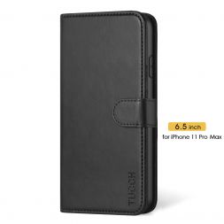 TUCCH IPhone 11 Pro Max Leather Wallet Case Folio Flip Kickstand With Magnetic Clasp-Black