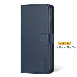 TUCCH IPhone 11 Pro Max Leather Wallet Case Folio Flip Kickstand With Magnetic Clasp-Dark Blue