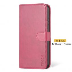 TUCCH IPhone 11 Pro Max Leather Wallet Case Folio Flip Kickstand With Magnetic Clasp-Hot Pink