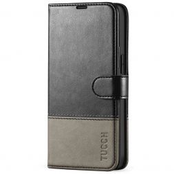 TUCCH iPhone 13 Wallet Case, iPhone 13 Book Folio Flip Kickstand With Magnetic Clasp-Black &amp; Grey