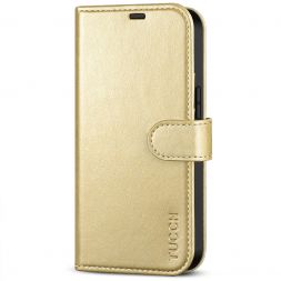TUCCH iPhone 13 Wallet Case, iPhone 13 Book Folio Flip Kickstand With Magnetic Clasp-Shiny Champagne Gold