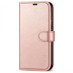 TUCCH iPhone 13 Wallet Case, iPhone 13 Book Folio Flip Kickstand With Magnetic Clasp-Shiny Rose Gold