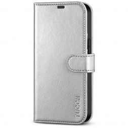 TUCCH iPhone 13 Pro Wallet Case, iPhone 13 Pro Book Folio Flip Kickstand With Magnetic Clasp-Shiny Silver