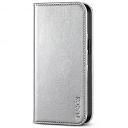 TUCCH iPhone 13 Pro Wallet Case - iPhone 13 Pro Flip Cover With Magnetic Closure-Shiny Silver
