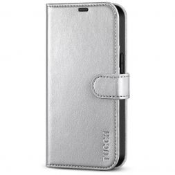 TUCCH iPhone 13 Pro Max Wallet Case, iPhone 13 Max Pro Book Folio Flip Kickstand With Magnetic Clasp-Shiny Silver