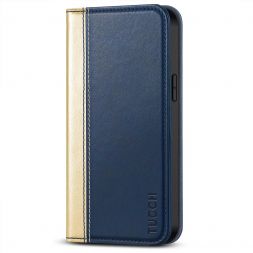 TUCCH iPhone 14 Pro Wallet Case - iPhone 14 Pro Flip Cover With Magnetic Closure-Gold &amp; Dark Blue