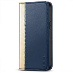 TUCCH iPhone 14 Pro Wallet Case - iPhone 14 Pro Flip Cover With Magnetic Closure-Gold &amp; Dark Blue