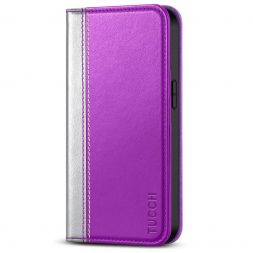 TUCCH iPhone 14 Pro Wallet Case - iPhone 14 Pro Flip Cover With Magnetic Closure-Silver &amp; Purple 