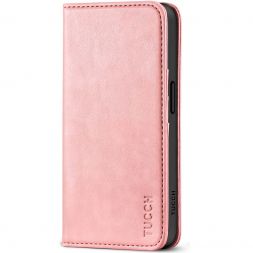 TUCCH iPhone 15 Wallet Case - Regular iPhone 15 Folio Leather Case With Magnetic Closure - Rose Gold
