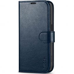 TUCCH iPhone 15 Pro Wallet Case, iPhone 15 Pro Leather Case with Card Holders and Stand - Full Grain Navy Blue