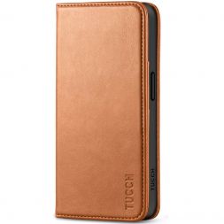 TUCCH iPhone 15 Pro Max Wallet Case - iPhone 15 Pro Max Leather Flip Case - Light Brown