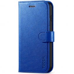 TUCCH iPhone 7/8 Wallet Case, iPhone SE 2nd 2020/iPhone SE 3Gen. 2022 Leather Cover, Folio Style Kickstand With Magnetic Strap-Full Grain Klein Blue
