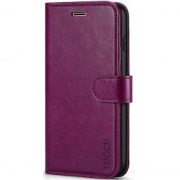 TUCCH iPhone 7/8 Wallet Case, iPhone SE 2nd 2020/iPhone SE 3Gen. 2022 Leather Cover, Folio Style Kickstand With Magnetic Strap-Plum Purple
