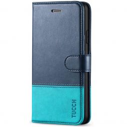 TUCCH iPhone 7/8 Wallet Case, iPhone SE 2nd 2020/iPhone SE 3Gen. 2022 Leather Cover, Folio Style Kickstand With Magnetic Strap-Dark Blue&Lake Blue