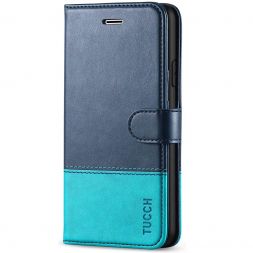 TUCCH iPhone 7/8 Wallet Case, iPhone SE 2nd 2020/iPhone SE 3Gen. 2022 Leather Cover, Folio Style Kickstand With Magnetic Strap-Dark Blue&amp;Lake Blue