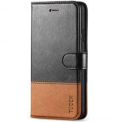 TUCCH iPhone 7/8 Wallet Case, iPhone SE 2nd 2020/iPhone SE 3Gen. 2022 Leather Cover, Folio Style Kickstand With Magnetic Strap-Black&amp;Brown