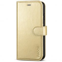 TUCCH iPhone 7/8 Wallet Case, iPhone SE 2nd 2020 Leather Cover, Folio Style Kickstand With Magnetic Strap-Shiny Champagne Gold