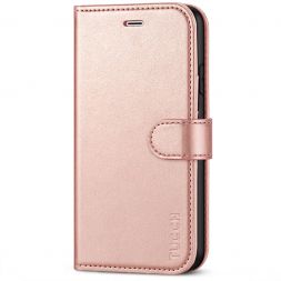 TUCCH iPhone 7/8 Wallet Case, iPhone SE 2nd 2020 Leather Cover, Folio Style Kickstand With Magnetic Strap-Shiny Rose Gold