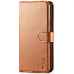 TUCCH iPhone XS Max Wallet Case Folio Style Kickstand With Magnetic Strap-Light Brown
