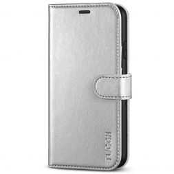 TUCCH iPhone XR Wallet Case Folio Style Kickstand With Magnetic Strap-Shiny Silver