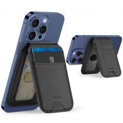TUCCH PU Leather Magnetic Card Clip for iPhone 12, iPhone 13, iPhone 14, iPhone 15 Series, RFID Blocking, Foldable, Stand, Magsafe Compatible Card Holder