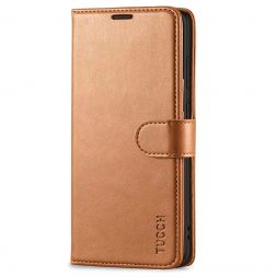 TUCCH Samsung Galaxy S20 Wallet Case Folio Style Kickstand With Magnetic Strap-Light Brown