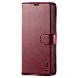 TUCCH Samsung Galaxy S21FE Wallet Case Folio Style Kickstand With Magnetic Strap for Samsung S21 FE-Wine Red