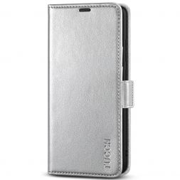 TUCCH Samsung S22 Ultra Wallet Case, Samsung Galaxy S22 Ultra 5G Flip PU Leather Cover, Stand with RFID Blocking and Magnetic Closure-Shiny Silver