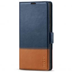 TUCCH Samsung S22 Ultra Wallet Case, Samsung Galaxy S22 Ultra 5G Flip PU Leather Cover, Stand with RFID Blocking and Magnetic Closure-Dark Blue &amp; Brown