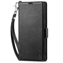 TUCCH Samsung S23 Ultra Wallet Case, Samsung Galaxy S23 Ultra 5G Flip Leather Cover-Wrist Strap - Black