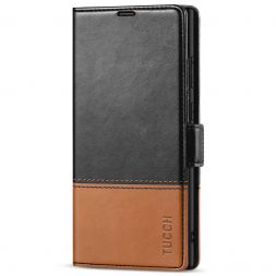 TUCCH Samsung S23 Ultra Wallet Case, Samsung Galaxy S23 Ultra 5G Flip Leather Cover-Black & Brown