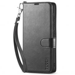 TUCCH Samsung S23 Wallet Case, Samsung Galaxy S23 5G Flip Leather Cover-Wrist Strap - Black