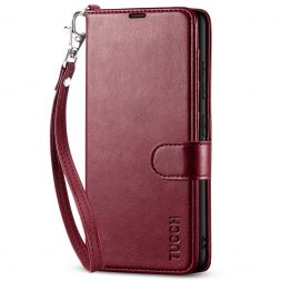 TUCCH Samsung S23 Wallet Case, Samsung Galaxy S23 5G Flip Leather Cover-Wrist Strap - Wine Red