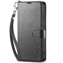 TUCCH Samsung S24 Wallet Case, Samsung Galaxy S24 5G Leather Case Folio Cover - Strap - Black
