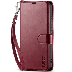 TUCCH Samsung S24 Wallet Case, Samsung Galaxy S24 5G Leather Case Folio Cover - Strap - Wine Red