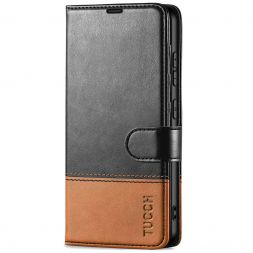 TUCCH Samsung S24 Wallet Case, Samsung Galaxy S24 5G Leather Case Folio Cover - Black&Brown