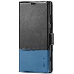 TUCCH Samsung S24 Ultra Wallet Case, Samsung Galaxy S24 Ultra 5G Leather Case Folio Cover - Black&Light Blue